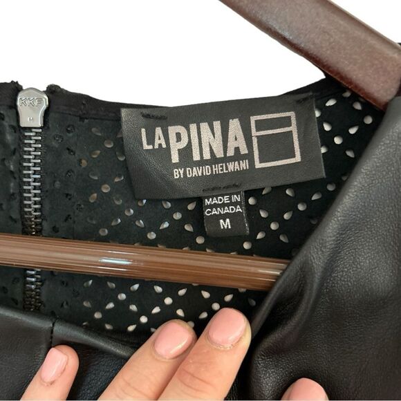 LaPina by David Helwani Valerie Leather Laser Cut Short Sleeve Top, Size Medium - Picture 6 of 11